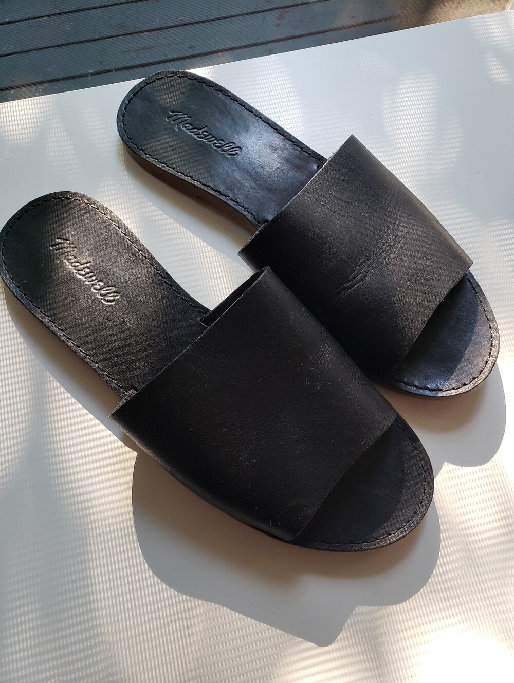 Anthropolopie Madewell Leather Upper Black Slide Sandals
